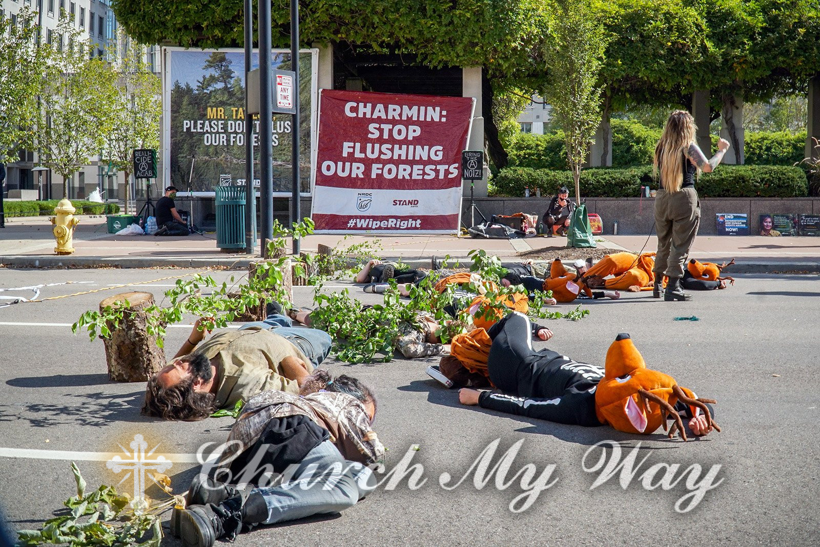 Activists demonstrate against alleged deforestation by Procter and Gamble outside company headquarters in Cincinnati, Ohio, on Oct. 12, 2021. Photo courtesy of Tina Gutierrez/Stand.earth