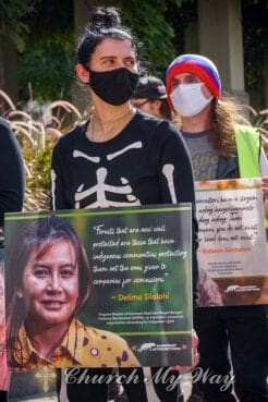Activists demonstrate against alleged deforestation by Procter and Gamble outside company headquarters in Cincinnati, Ohio, on Oct. 12, 2021. Photo courtesy of Tina Gutierrez/Stand.earth