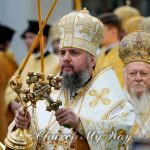 Head of the Ukrainian Church Metropolitan Epiphanius, left, and Ecumenical Patriarch Bartholomew I, right, the spiritual leader of the world