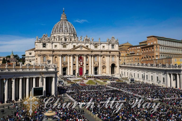 Faithful gather to attend the Catholic Easter Sunday Mass led by Pope Francis in St. Peter