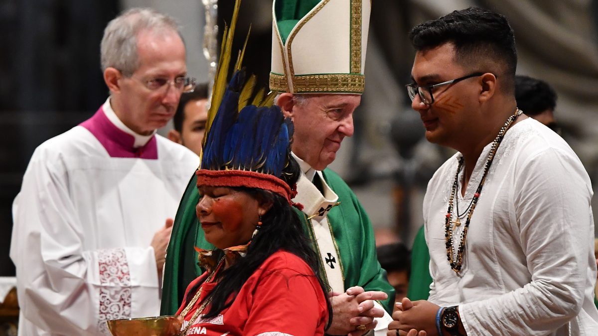 Pope Francis opens the Synod on the Amazon Fire set
