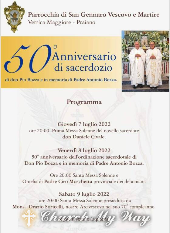 Praiano, the Parish of San Gennaro celebrates the 50th anniversary of the priesthood of Don Pio Bozza